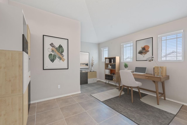 6224 Aviara Dr Unit E14, Austin, TX 78735 - home office with light tile patterned floors and lofted ceiling