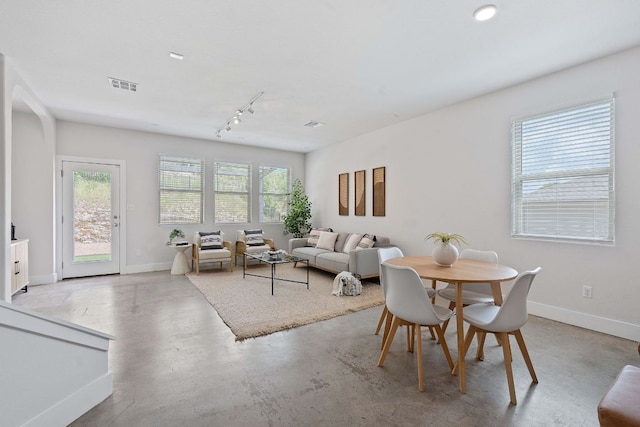 6224 Aviara Dr Unit E14, Austin, TX 78735 - dining room featuring healthy amount of natural light, concrete flooring, and track lighting