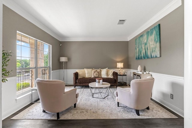 2128 Hilton Head Dr, Round Rock, TX 78664 - living area featuring plenty of natural light, crown molding, and wood finished floors