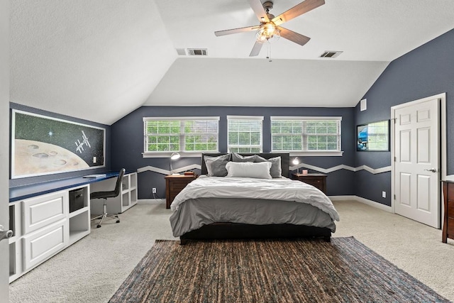 2128 Hilton Head Dr, Round Rock, TX 78664 - carpeted bedroom featuring lofted ceiling, an office area, and a ceiling fan