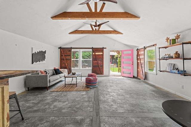 5602 Joe Sayers Ave, Austin, TX 78756 - living area with a barn door, plenty of natural light, and a ceiling fan