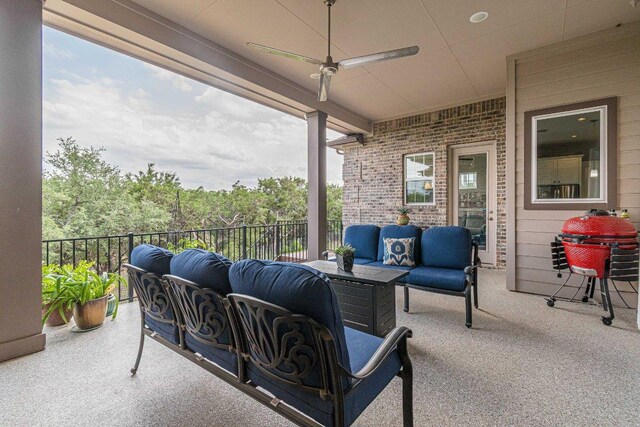 513 Freeing Oak St, San Marcos, TX 78666 - view of patio / terrace with a balcony, an outdoor hangout area, and ceiling fan