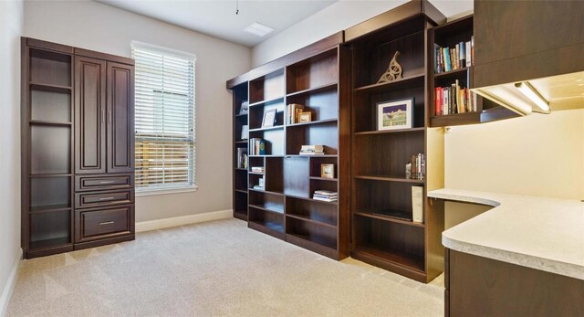 interior space featuring light colored carpet