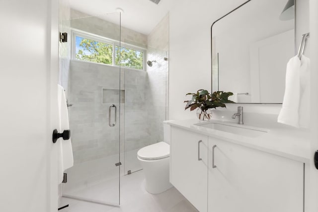 3209 Dolphin Dr Unit 2, Austin, TX 78704 - full bathroom featuring vanity, a shower stall, and tile patterned floors