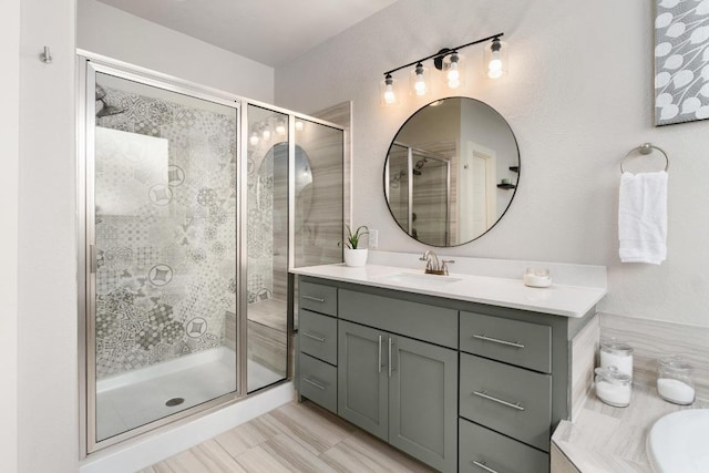20401 Great Egret Ln, Pflugerville, TX 78660 - bathroom featuring vanity and a stall shower
