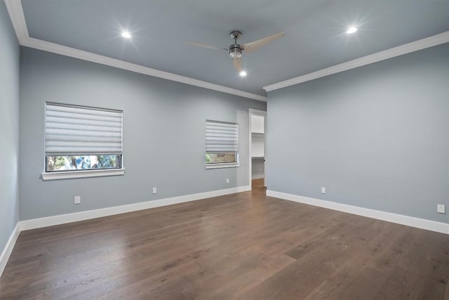 8 Cove Creek Ln, Austin, TX 78738 - spare room with crown molding, a ceiling fan, dark wood-style floors, and recessed lighting