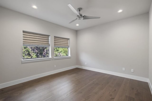 8 Cove Creek Ln, Austin, TX 78738 - empty room featuring a ceiling fan, dark wood finished floors, and recessed lighting
