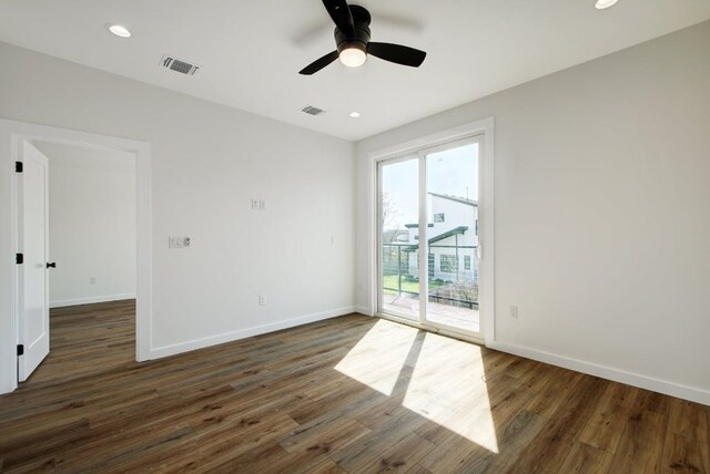 407 Delmar Ave Unit A, Austin, TX 78752 - unfurnished room with dark wood-style floors, a ceiling fan, and recessed lighting