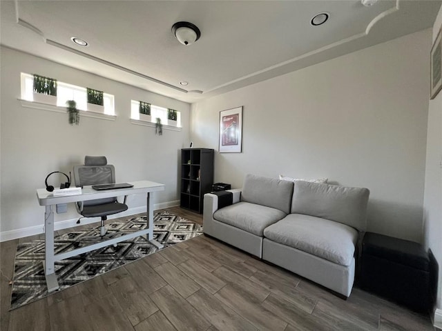 4201 Arques Ave, Round Rock, TX 78681 - office featuring wood finished floors, baseboards, and recessed lighting
