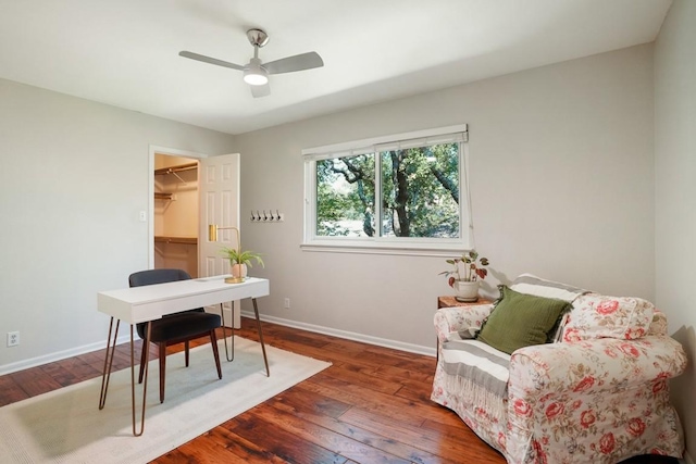 11204 Deadoak Ln, Austin, TX 78759 - home office with a ceiling fan and hardwood / wood-style floors