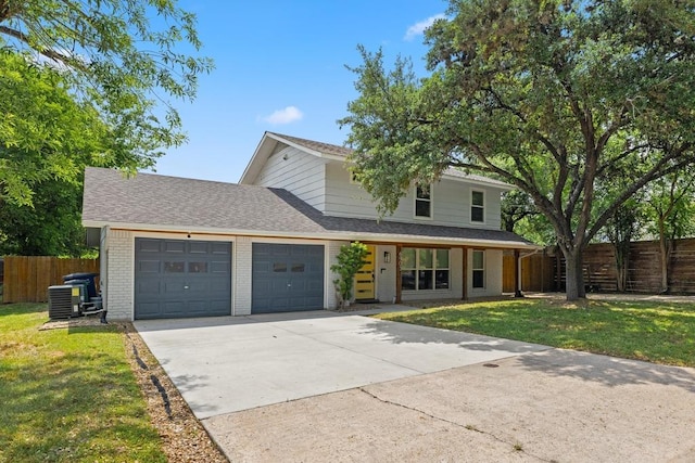 6905 Drexel Dr, Austin, TX 78723 - view of front facade featuring a garage, concrete driveway, brick siding, a porch, and roof with shingles