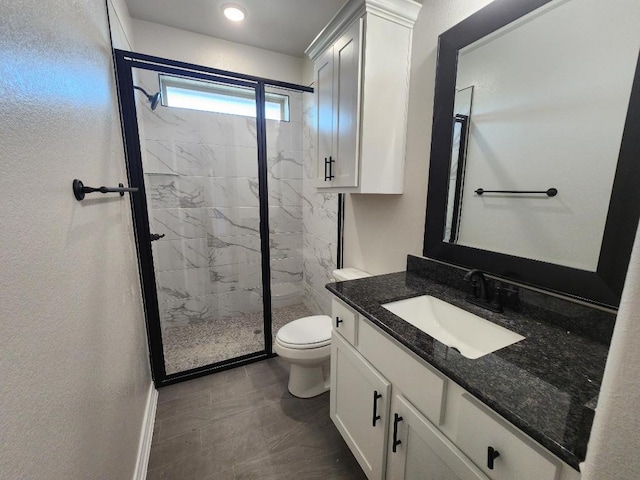 701 Eagle Claw Dr, Salado, TX 76571 - bathroom with toilet, vanity, and a marble finish shower