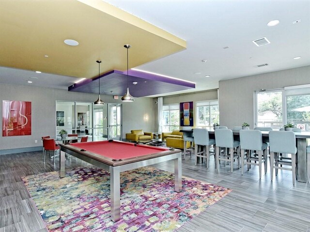 1900 Barton Springs Rd Unit 3007, Austin, TX 78704 - rec room featuring pool table, recessed lighting, light wood finished floors, and baseboards