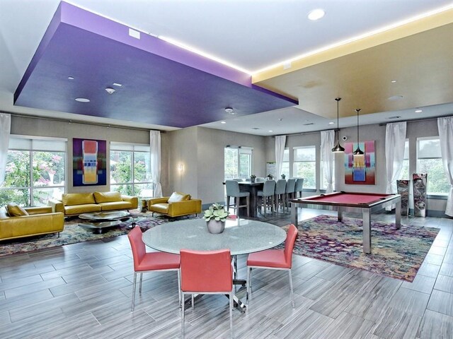 1900 Barton Springs Rd Unit 3007, Austin, TX 78704 - dining room featuring billiards table, plenty of natural light, recessed lighting, and wood tiled floors