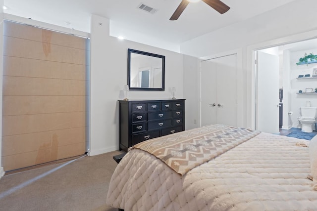 1900 Barton Springs Rd Unit 3007, Austin, TX 78704 - bedroom featuring carpet floors, a closet, ensuite bath, ceiling fan, and baseboards