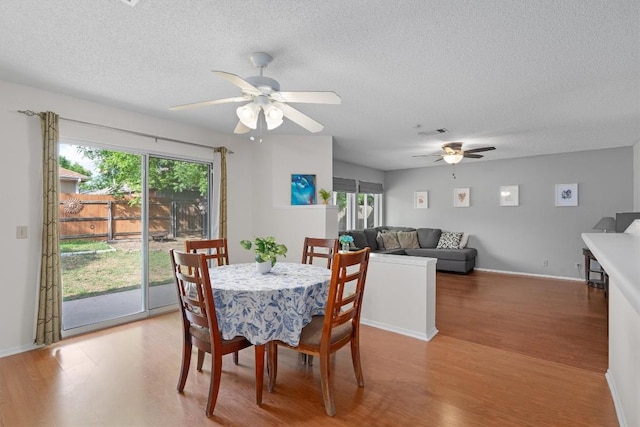 2300 Rick Whinery Dr, Austin, TX 78728 - dining room with ceiling fan, wood finished floors, a textured ceiling, and baseboards