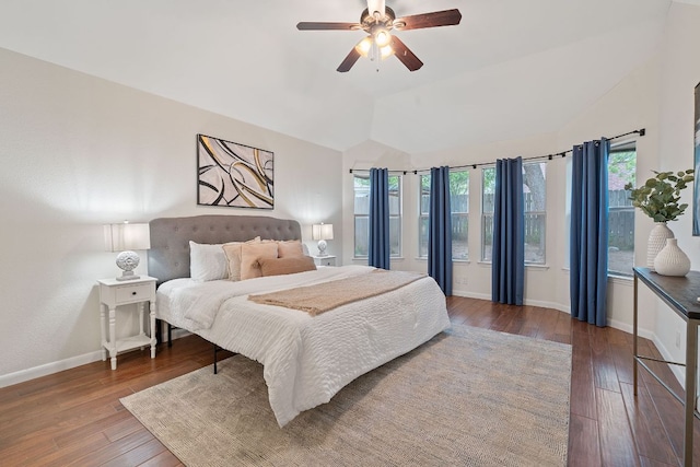 8104 Isaac Pryor Dr, Austin, TX 78749 - bedroom featuring vaulted ceiling, baseboards, ceiling fan, and wood-type flooring