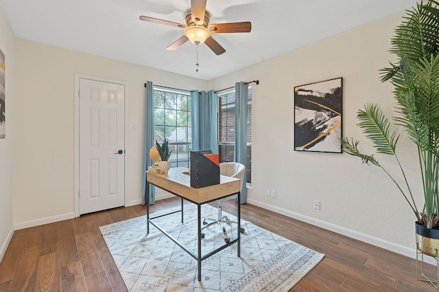 8104 Isaac Pryor Dr, Austin, TX 78749 - office area with ceiling fan, baseboards, and wood finished floors