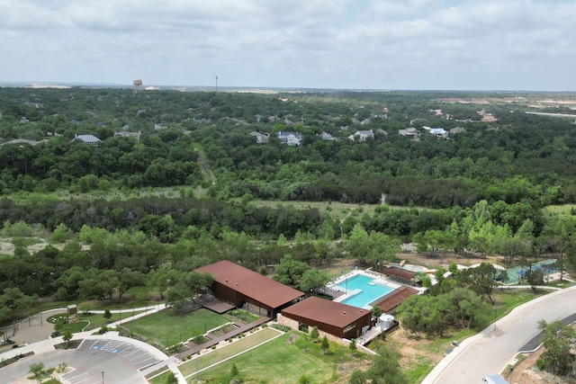 aerial view featuring a forest view