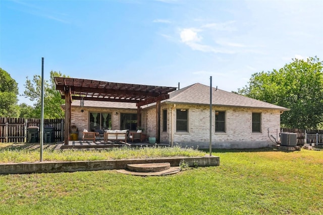 171 Calle Largo, Kyle, TX 78640 - rear view of property with an outdoor hangout area, a pergola, brick siding, and a patio area