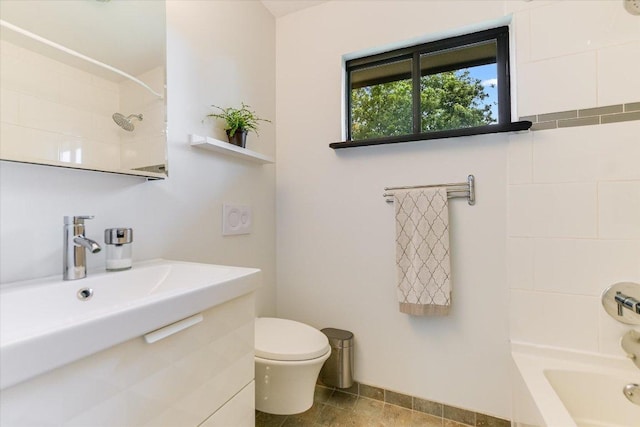 6003 Merriwood Dr, Austin, TX 78745 - bathroom with vanity, toilet, and tub / shower combination