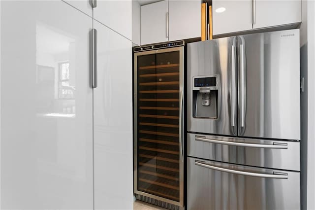 detailed view of stainless steel fridge and wine cooler