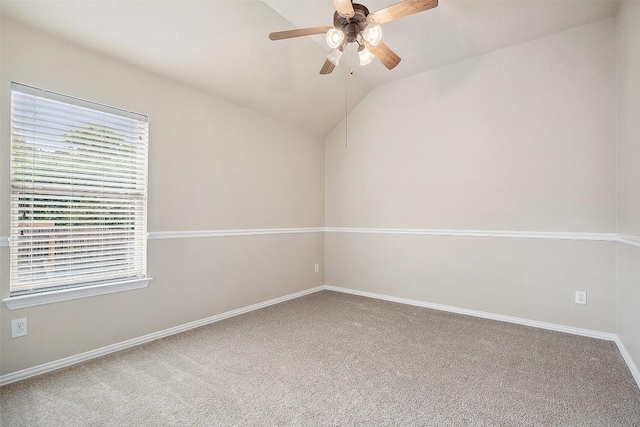 1124 Dyer Creek Pl, Round Rock, TX 78665 - carpeted spare room featuring ceiling fan, vaulted ceiling, healthy amount of natural light, and baseboards