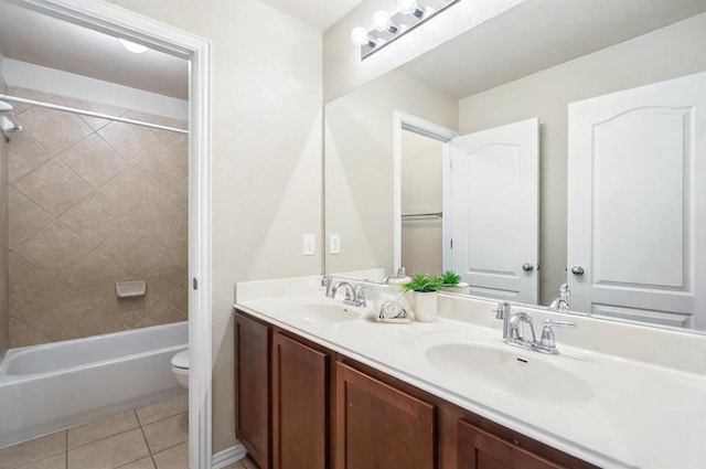 1124 Dyer Creek Pl, Round Rock, TX 78665 - bathroom featuring toilet, double vanity, shower / bathtub combination, and tile patterned flooring
