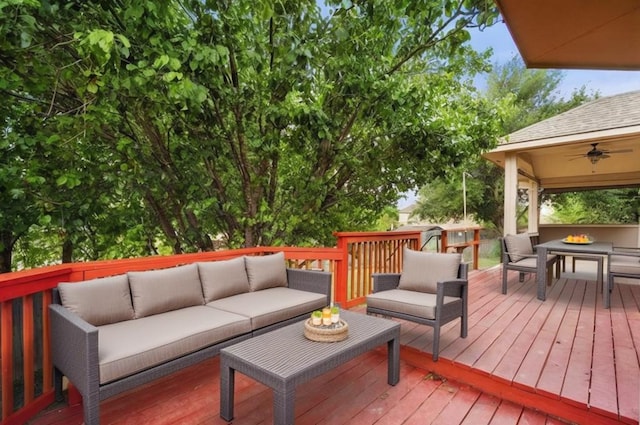 1124 Dyer Creek Pl, Round Rock, TX 78665 - wooden terrace with an outdoor living space with a fire pit and a ceiling fan