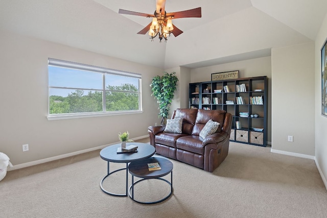 10033 Lisi Anne Dr, Austin, TX 78717 - living room with carpet, ceiling fan, and lofted ceiling