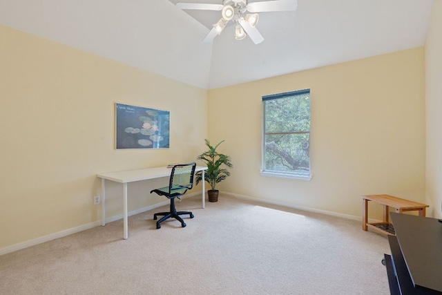 10033 Lisi Anne Dr, Austin, TX 78717 - office featuring carpet flooring, a ceiling fan, and high vaulted ceiling
