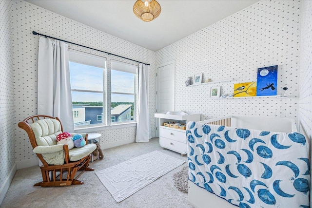 6229 Florencia Ln, Austin, TX 78724 - bedroom with wallpapered walls and carpet floors