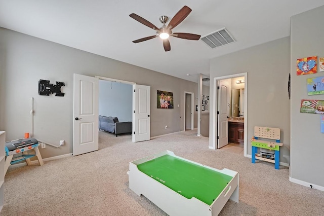 7716 Journeyville Dr, Austin, TX 78735 - playroom with a ceiling fan, carpet, and baseboards