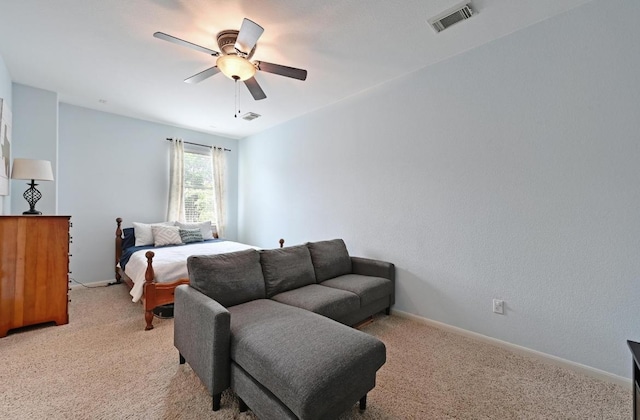 7716 Journeyville Dr, Austin, TX 78735 - bedroom with light carpet, a ceiling fan, and baseboards