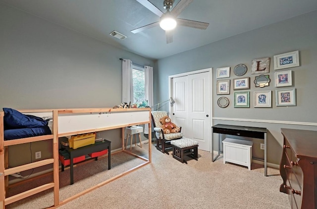 7716 Journeyville Dr, Austin, TX 78735 - carpeted bedroom featuring a closet, a ceiling fan, and baseboards