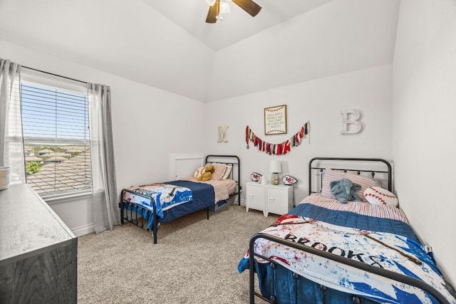 5609 Traviston Ct, Austin, TX 78738 - bedroom with carpet floors, lofted ceiling, and ceiling fan