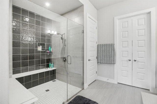 244 Diamondback Dr, Georgetown, TX 78628 - full bathroom with a shower stall, baseboards, and recessed lighting