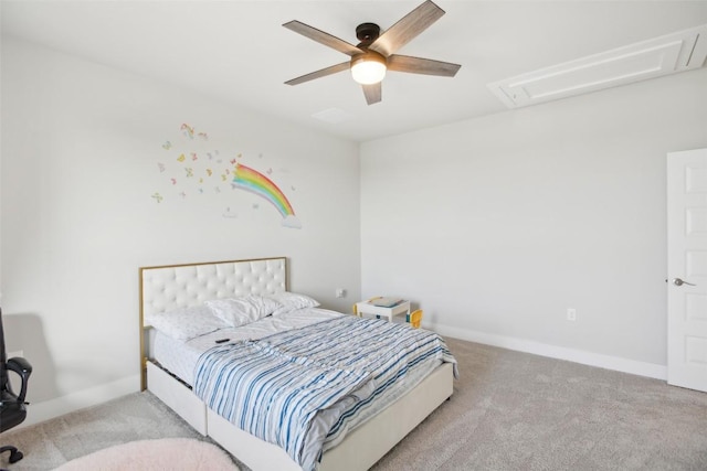244 Diamondback Dr, Georgetown, TX 78628 - carpeted bedroom featuring attic access, a ceiling fan, and baseboards