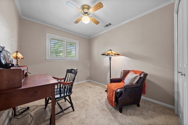 4101 Galacia Dr, Austin, TX 78759 - office space featuring light carpet, ornamental molding, and ceiling fan