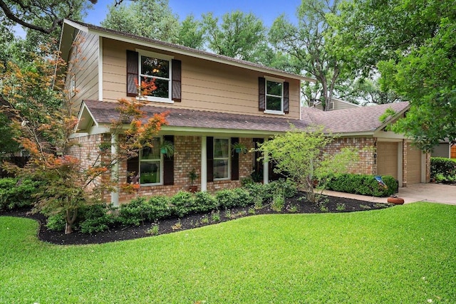 4101 Galacia Dr, Austin, TX 78759 - traditional-style house with brick siding, a front yard, a shingled roof, driveway, and an attached garage