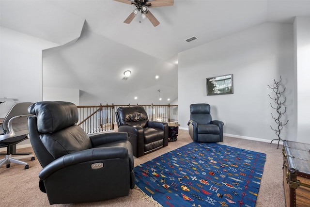 1404 Jenkins Bnd Unit 11, Austin, TX 78748 - living area with ceiling fan, vaulted ceiling, and carpet floors