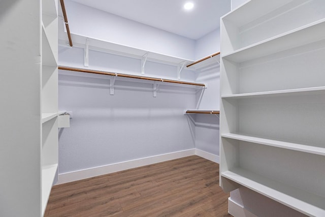 walk in closet with wood finished floors