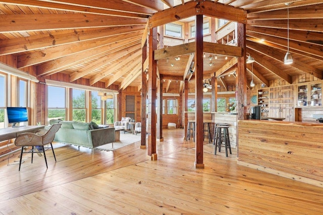 interior space featuring beam ceiling