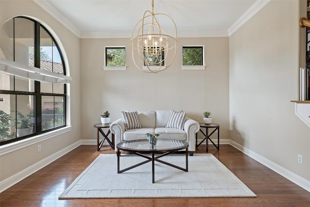 2328 Gilia Dr, Austin, TX 78733 - sitting room featuring a chandelier, wood finished floors, and ornamental molding