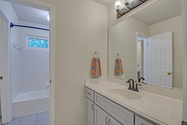 bathroom featuring vanity, tile patterned floors, and tub / shower combination