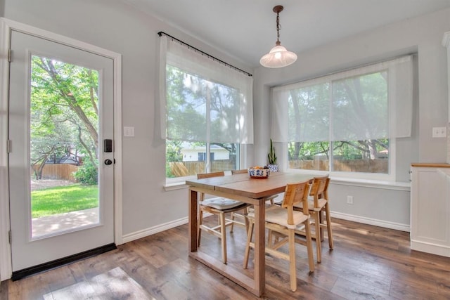 dining space featuring baseboards and wood finished floors