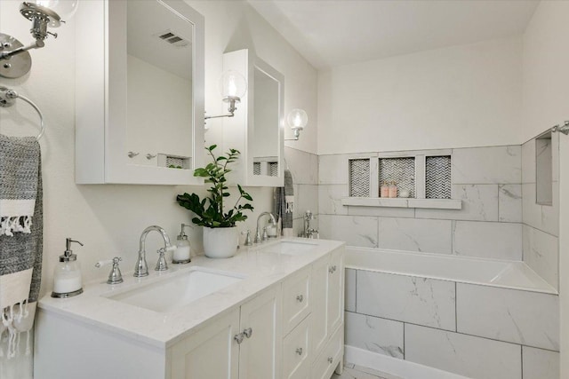 full bathroom featuring visible vents, a sink, and double vanity