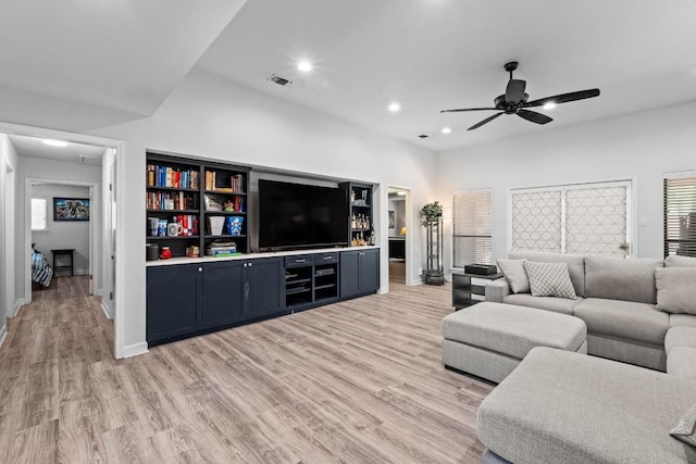 508 Explorer, Lakeway, TX 78734 - living room with light wood-style flooring, a ceiling fan, healthy amount of natural light, and recessed lighting