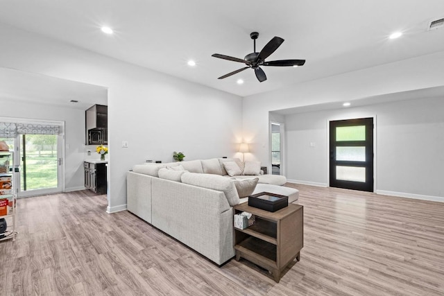 508 Explorer, Lakeway, TX 78734 - living room with light wood-type flooring, recessed lighting, and ceiling fan