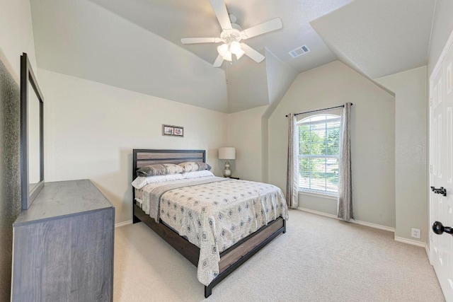bedroom featuring light colored carpet, visible vents, and baseboards